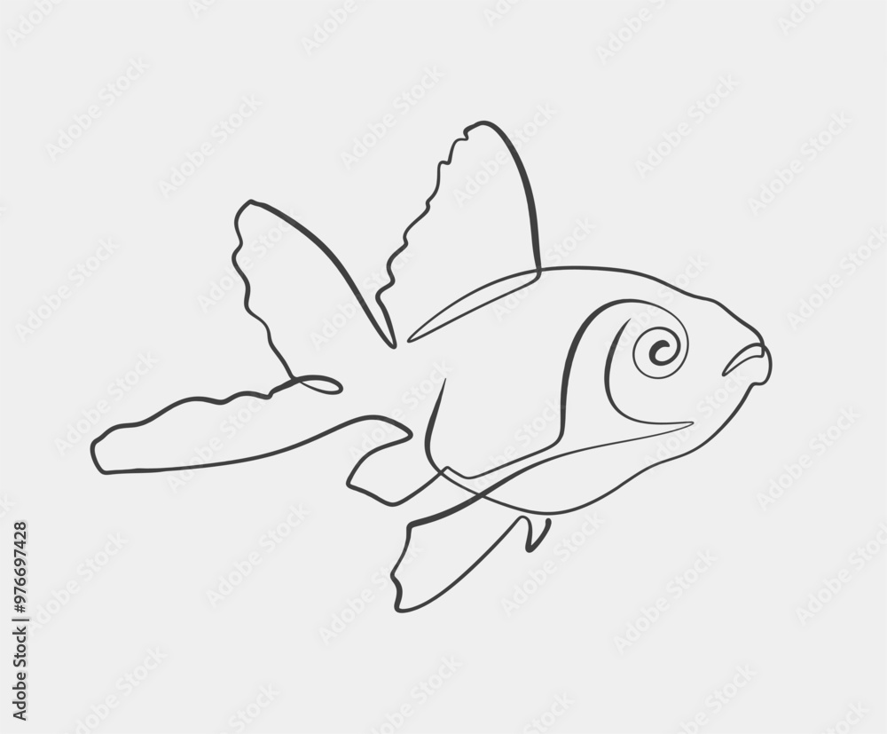 Simple, elegant line drawing of a goldfish in a minimalist style, showcasing fluid lines and modern abstract design. Simple, elegant line drawing of a goldfish in a minimalist style, showcasing fluid lines and modern abstract design.