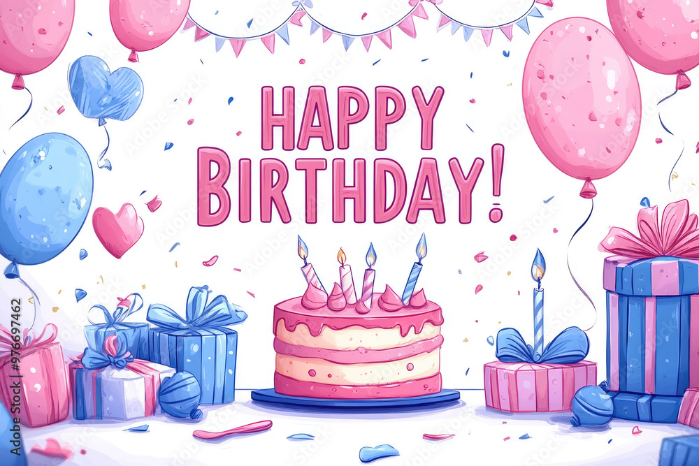 Birthday cake and balloon illustration Birthday cake and balloon illustration
