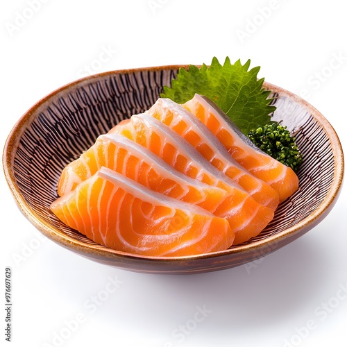 A gourmet plate with steak and fresh salmon sashimi photo