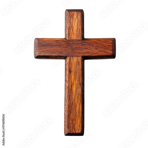 A wooden cross is displayed on transparent background