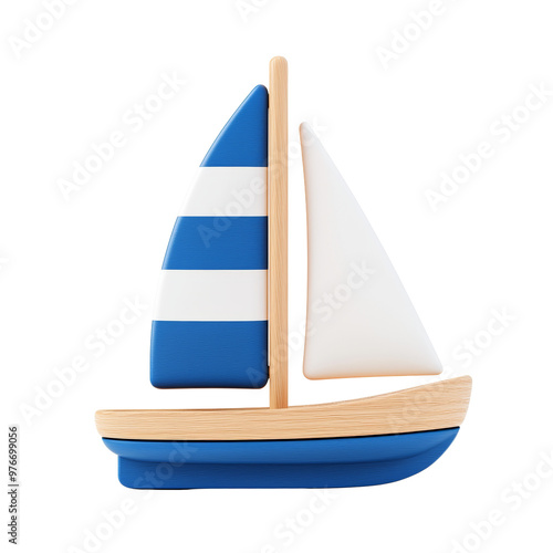 Colorful sailboat illustration with blue and white sails photo