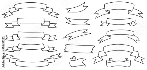 Doodle ribbon sketch set. Vector illustration bundle