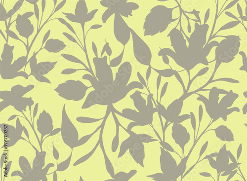 Wallpaper Mural Bicolor contour Silhouette Floral seamless pattern. Winter garden background with branches Torontodigital.ca