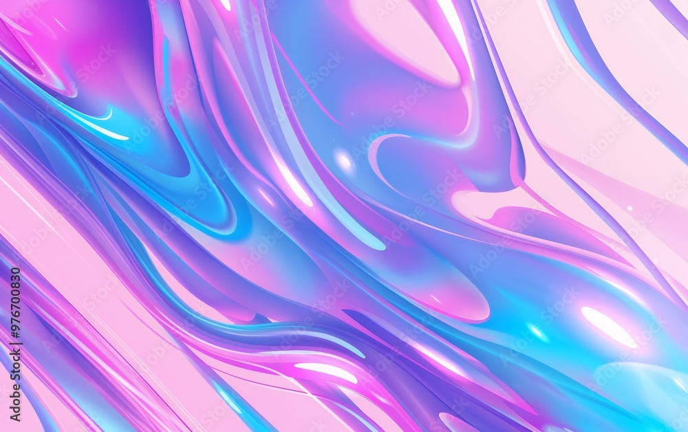 Abstract background with flowing lines and a holographic effect in pink and blue colors. Abstract background with flowing lines and a holographic effect in pink and blue colors.
