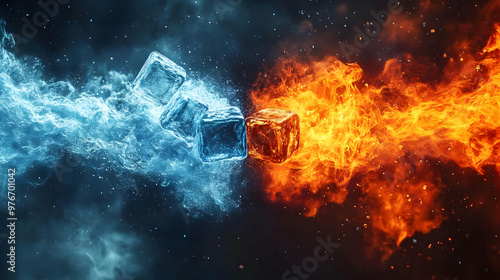 Wallpaper Mural Ice Cubes Collide with Blazing Fire in Abstract Background Torontodigital.ca