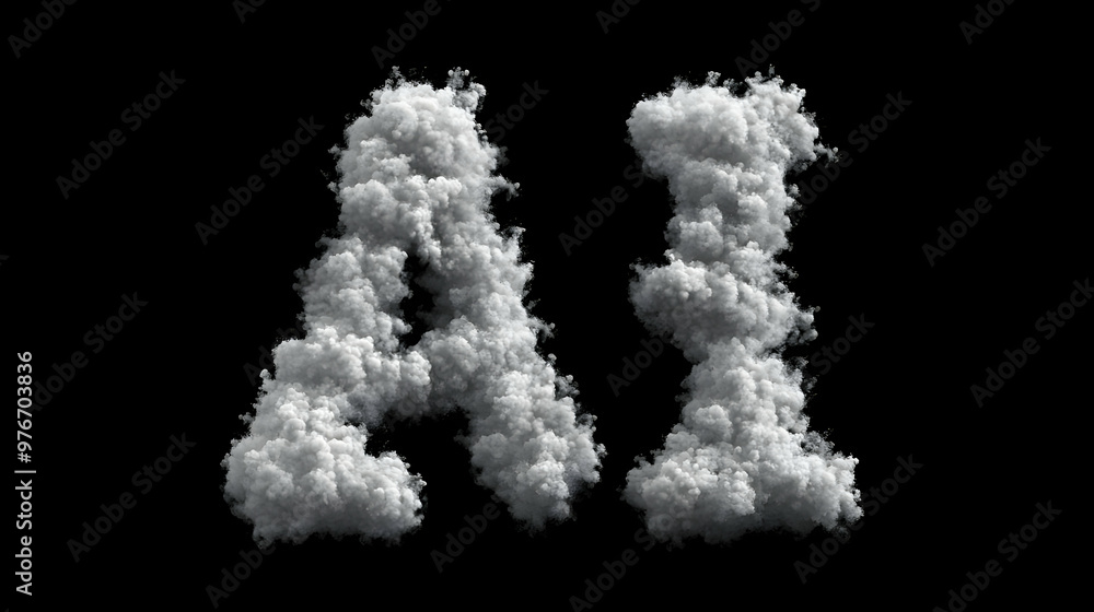 AI Letters Formed by White Smoke on Black Background AI Letters Formed by White Smoke on Black Background