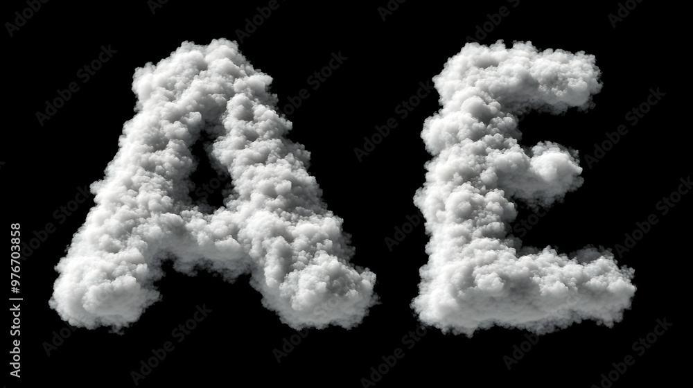 White Smoke Cloud Forming Letter AE on Black Background White Smoke Cloud Forming Letter AE on Black Background