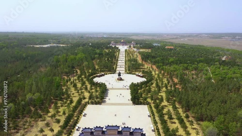 Aerial photography of Genghis Khan Mausoleum, a landmark in Ordos photo