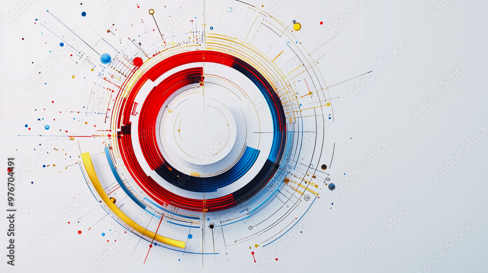 Abstract white background with Colorful circle lines. Digital future technology . Abstract business connection of lines from nodes innovation of communication in the network.