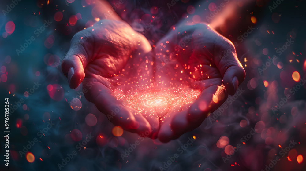 Transformative Healing Reiki Energy Emanating from Hands at Night with a Calming and Mystical Aura, Spiritual Wellness and Balanced Chakra Practice Transformative Healing Reiki Energy Emanating from Hands at Night with a Calming and Mystical Aura, Spiritual Wellness and Balanced Chakra Practice