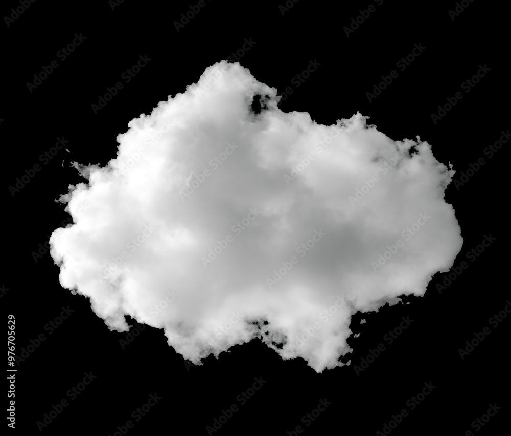 White clouds isolated on black background. Fog or smog background. Collection of different types of clouds.