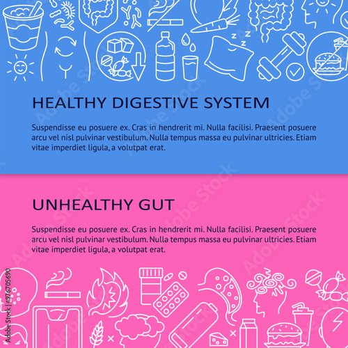 Healthy and unhealthy digestive system banner