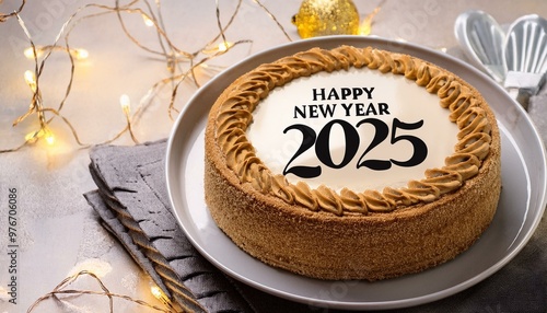 chocolate cake on  Write Welcome happy new year 2025 on cake 