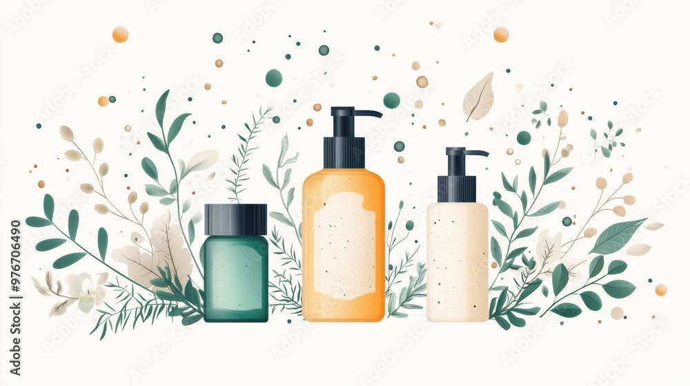 A group of three bottles of lotion sitting next to each other A group of three bottles of lotion sitting next to each other