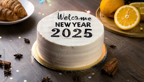 Write Welcome happy new year 2025 on cake 