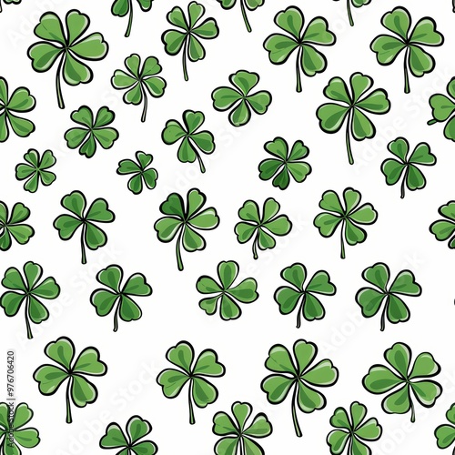 Simple White Four Leaf Clovers on White Background for St. Patrick's Day Design Generative AI