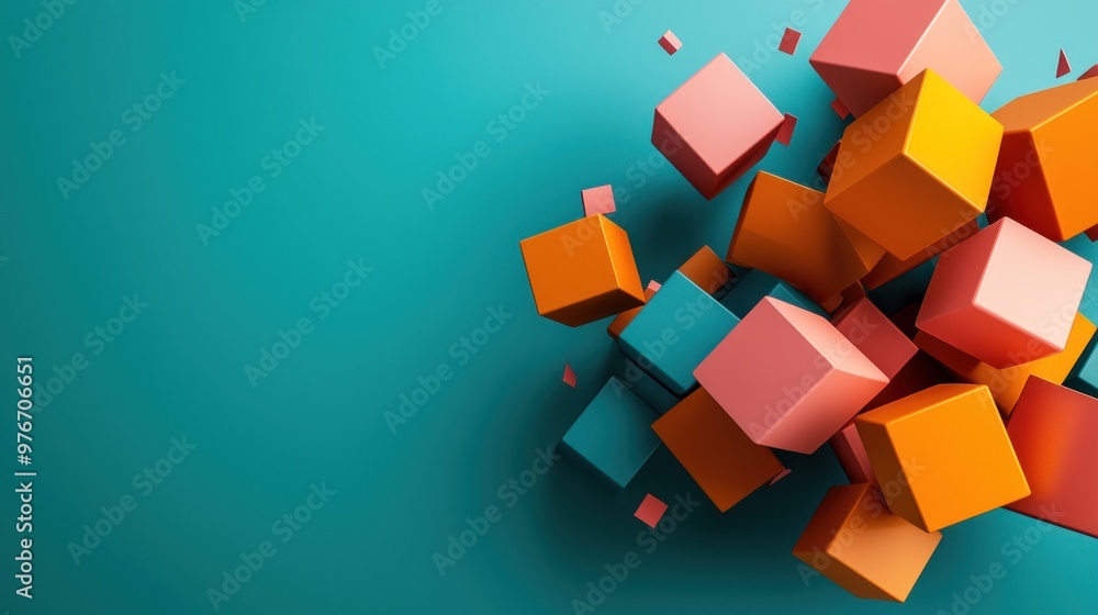 Floating 3D cubes and graphs representing data, forming a creative business strategy, data creativity, innovative business solutions Floating 3D cubes and graphs representing data, forming a creative business strategy, data creativity, innovative business solutions