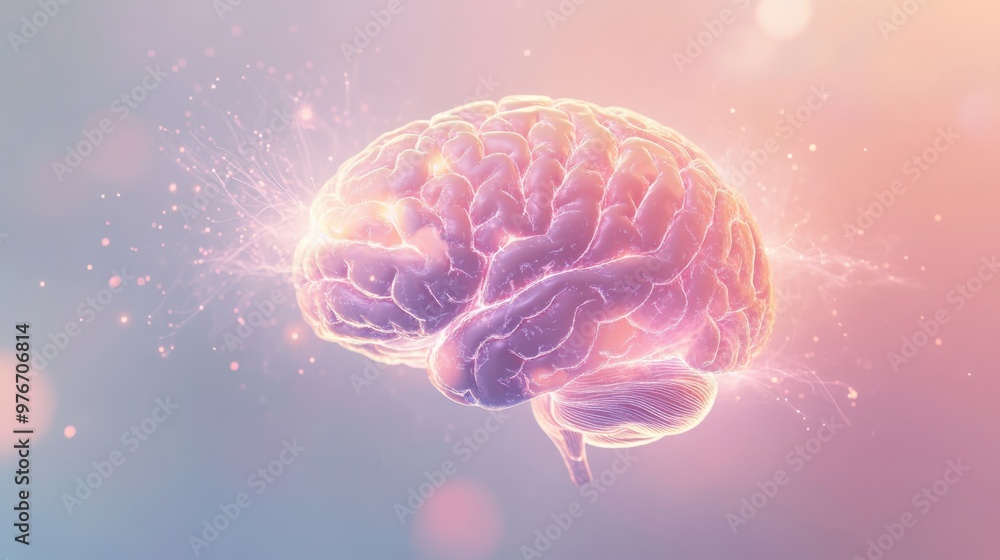 a human brain with glowing, abstract neural connections spreading outwards. a human brain with glowing, abstract neural connections spreading outwards.