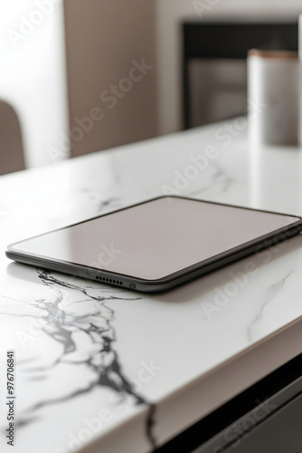 "High-Quality Interior Design Shot of iPad Pro Mockup on Marble Worktop"