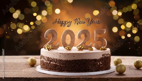 chocolate cake on  Write Welcome happy new year 2025 on cake 
