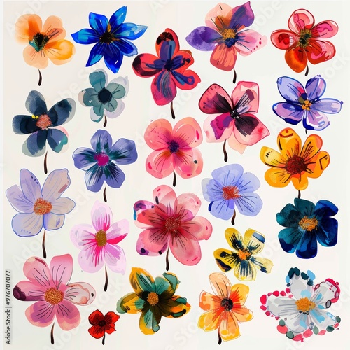 Colorful Flowers Arrangement on White Background, Concept Art for Spring or Summer Decorations Generative AI