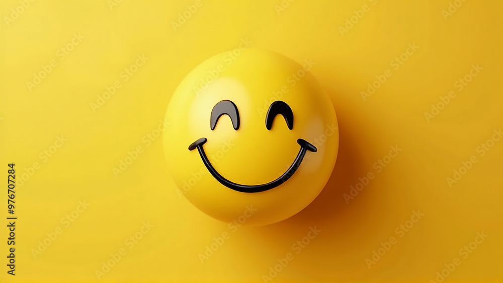 Fototapeta premium A yellow smiley face on a yellow background. world Smile day concept