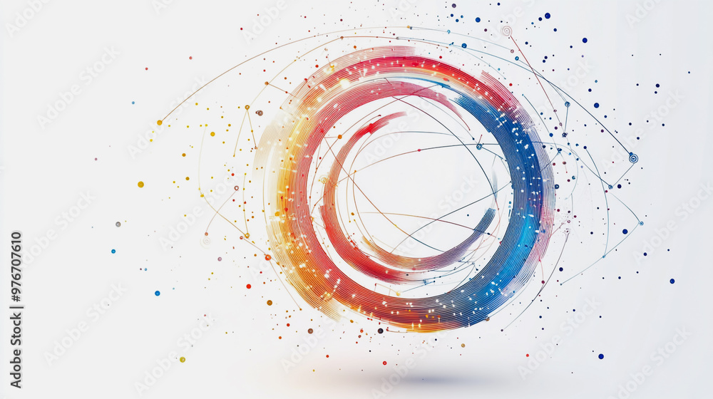 Abstract white background with Colorful circle lines. Digital future technology . Abstract business connection of lines from nodes innovation of communication in the network. Abstract white background with Colorful circle lines. Digital future technology . Abstract business connection of lines from nodes innovation of communication in the network.