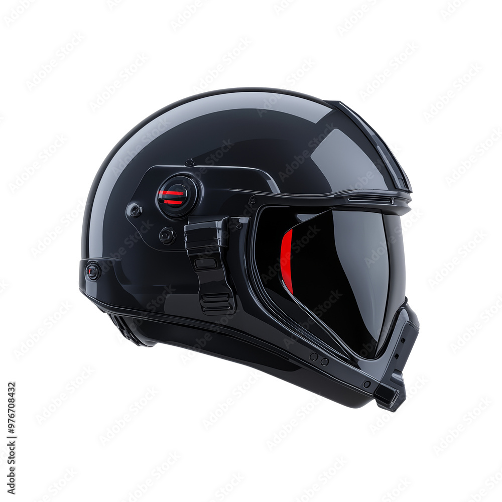 Fototapeta premium Black modern motorcycle helmet with visor and safety features