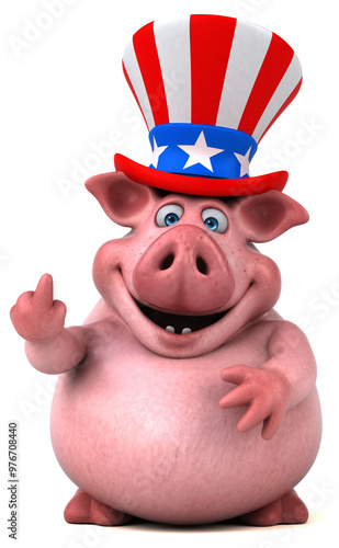 Fun 3D cartoon pig with an uncle sam hat