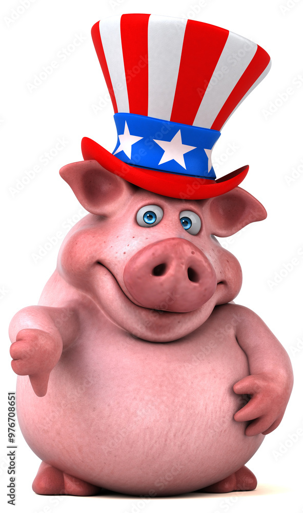 Obraz premium Fun 3D cartoon pig with an uncle sam hat