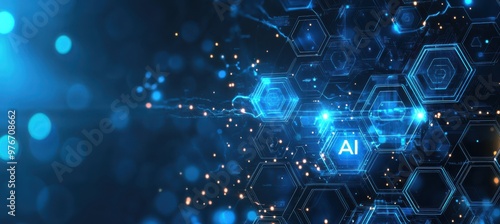 Wallpaper Mural Digital Blue Background with AI Symbols. Torontodigital.ca