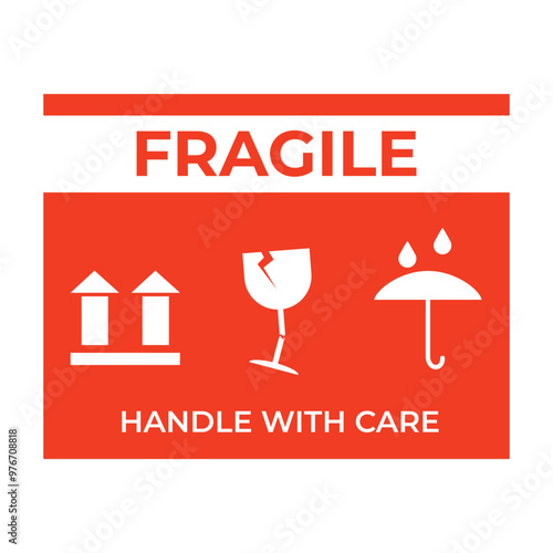 Fragile handle with care with pictogram brokenglass and arrowhead this side up background can be use for valuable package sticker attachment on logistics and delivery shipment easy to use vector eps.