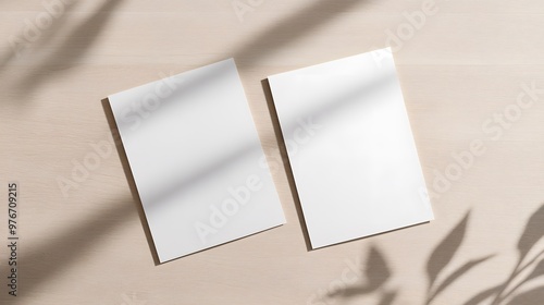 Two white sheets of paper are sitting on a wooden table