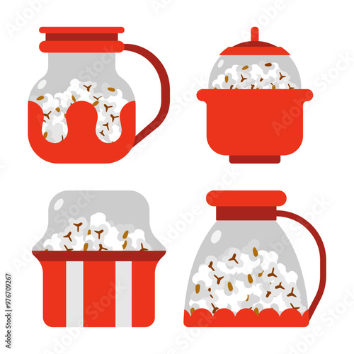 Microwave popcorn poppers vector cartoon set isolated on a white background.