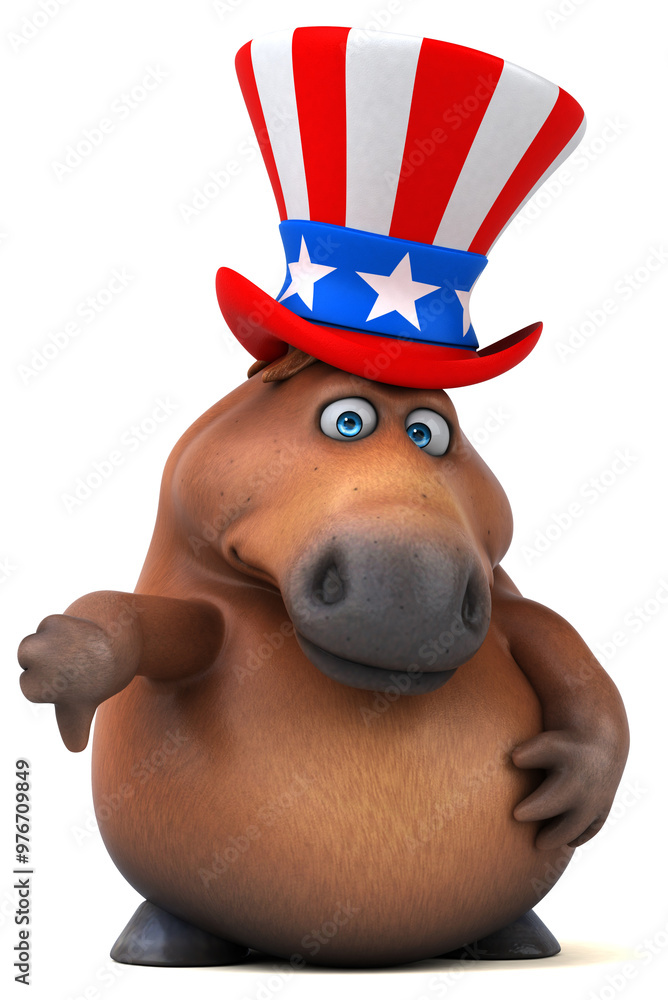Naklejka premium Fun 3D cartoon horse with an uncle sam hat
