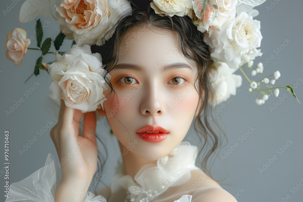 A young woman wearing a white wedding dress A young woman wearing a white wedding dress