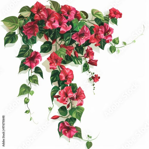 Colorful Bougainvillea Creepers on White Background for Decorative Use Generative AI