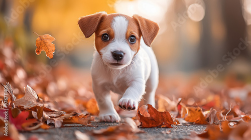 A Jack Russell puppy walkin...