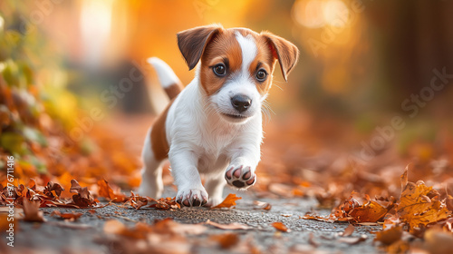 A Jack Russell puppy walkin...