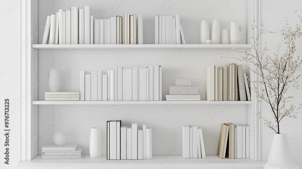 empty white shelf with shelves, Bright office space, minimalist design with copy area empty white shelf with shelves, Bright office space, minimalist design with copy area