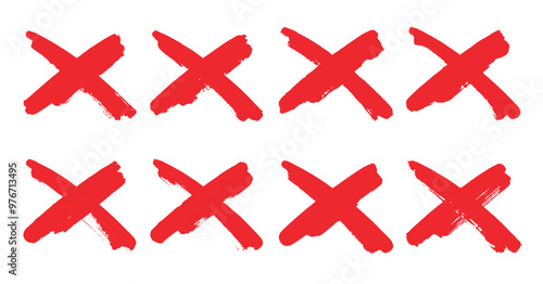 Bold hand painted red X cross mark rough brush strokes, disapproval, choice, mistake, error, cancel incorrect symbol.
