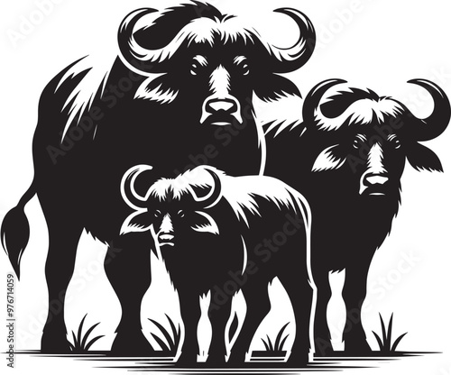 Group of Wild Buffalo Silhouette vector illustration isolated on a white background