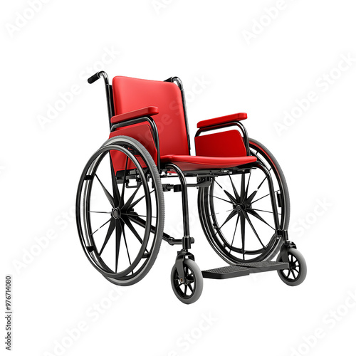 Red wheelchair isolated on white background, symbolizing mobility and accessibility