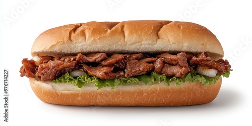 Delicious sandwich with tender meat, fresh lettuce, and a soft bun, perfect for a quick meal or snack any time of the day.