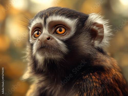 Focused close up of a Common marmoset, Callithrix jacchus, in the wild photo