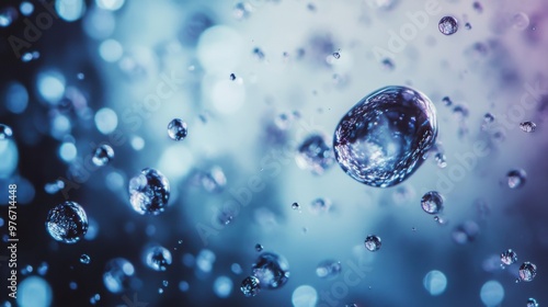 Wallpaper Mural Abstract close-up of water droplets floating in mid-air against blurred blue background Torontodigital.ca