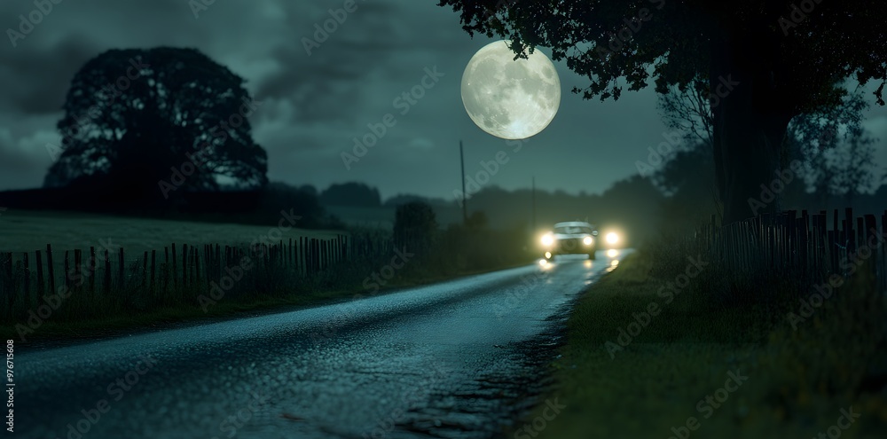 Nighttime Drive under a Full Moon Nighttime Drive under a Full Moon