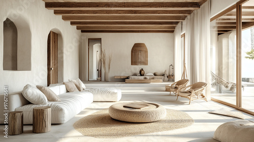 interior of a hotel room, modern living room, a fusion of contemporary and traditional majlis design.