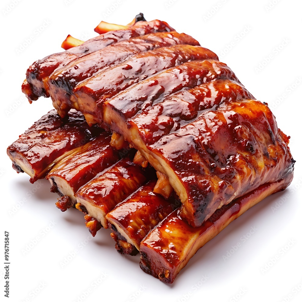 Juicy Pork Ribs Isolated on White, Delicious BBQ Ribs Closeup, Savory Pork Ribs on Plain Background, Mouth-Watering Pork Ribs Image Juicy Pork Ribs Isolated on White, Delicious BBQ Ribs Closeup, Savory Pork Ribs on Plain Background, Mouth-Watering Pork Ribs Image
