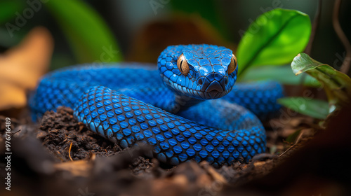 a blue viper snake slitheri...